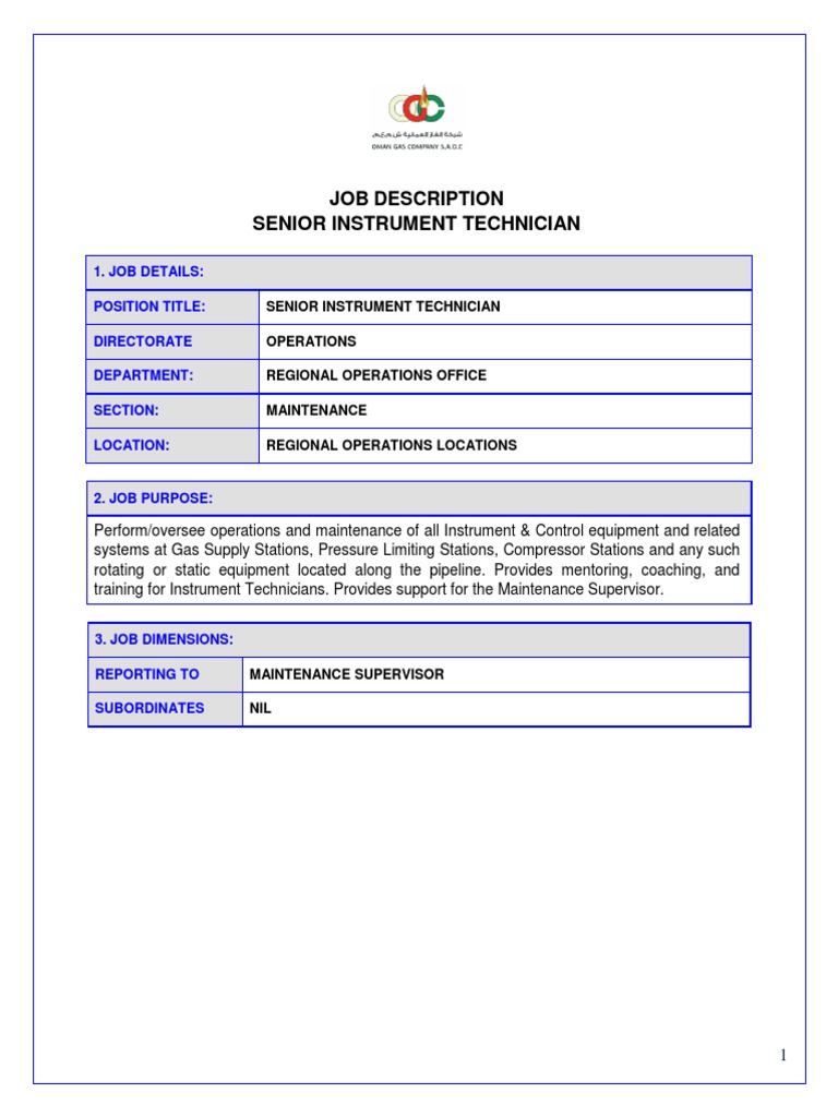Senior Instrument Technician Role Overview | PDF | Instrumentation ...