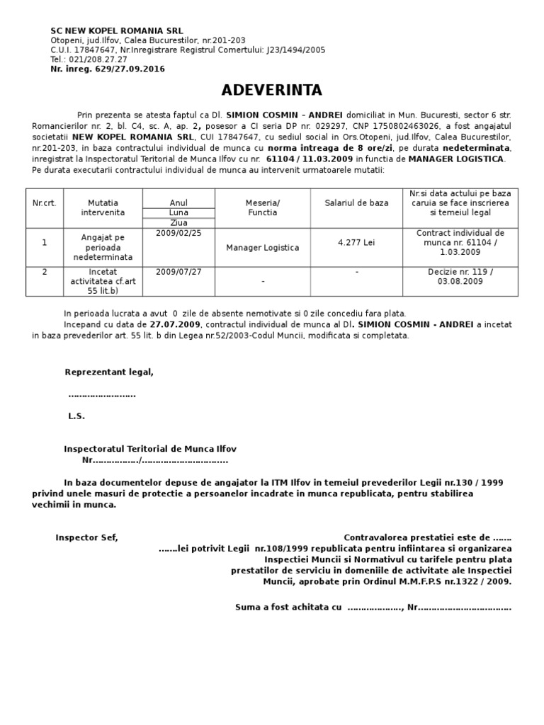 Model Adeverinta Vechime Pdf Adeverinta Vechime Model Editabil Porn