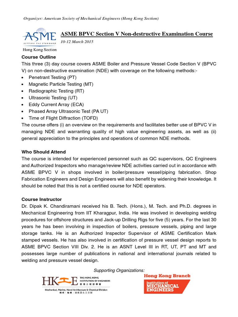 ASME Section V Nondestructive Testing Mechanical Engineering