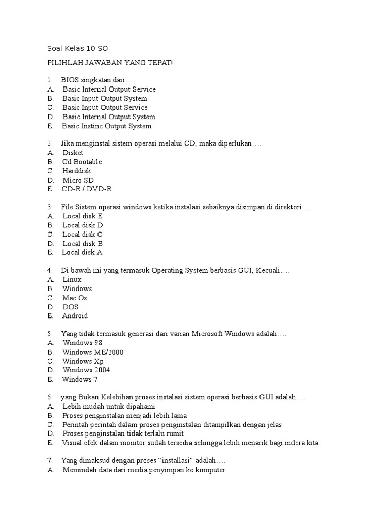 Soal Kelas 10 So Pdf
