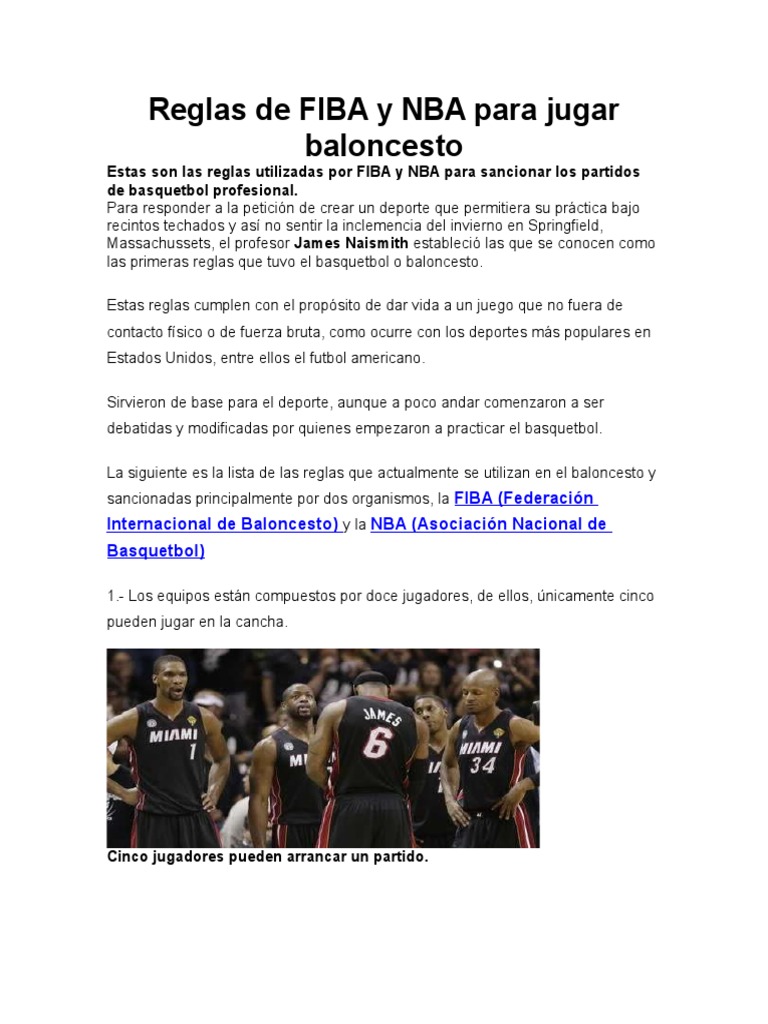 Reglas Resumidas Baloncesto | PDF