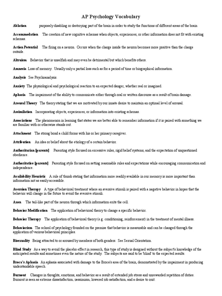 Psychology Vocab | PDF | Reinforcement | Psychotherapy