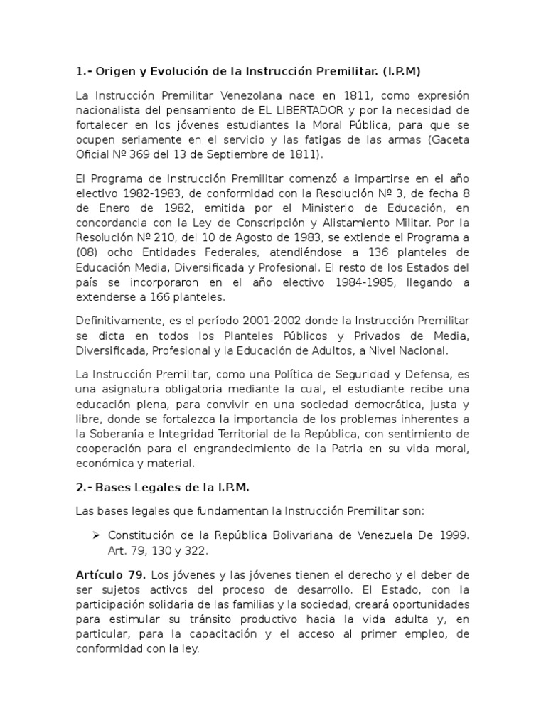 Origen y Evolución de la Instrucción Premilitar | PDF | Nación ...