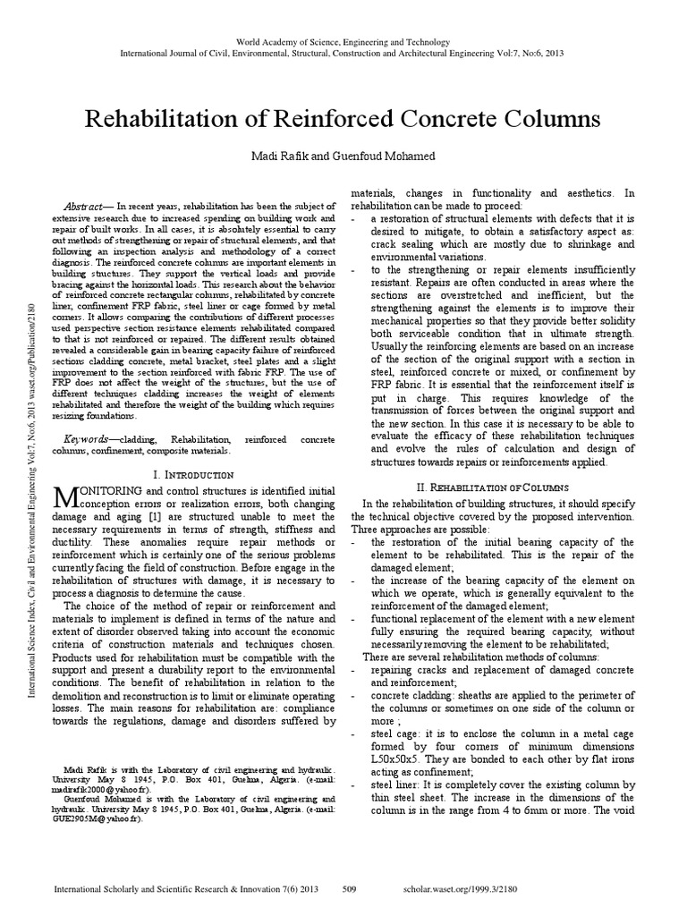 Rehabilitation of Reinforced Concrete Columns | PDF | Reinforced ...