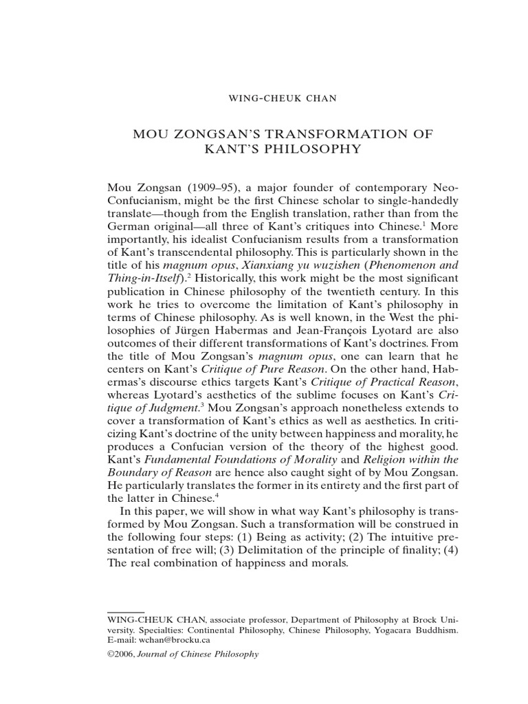 Wing-Cheuk Chan - Mou Zongsan's Transformation of Kant's Philosophy ...