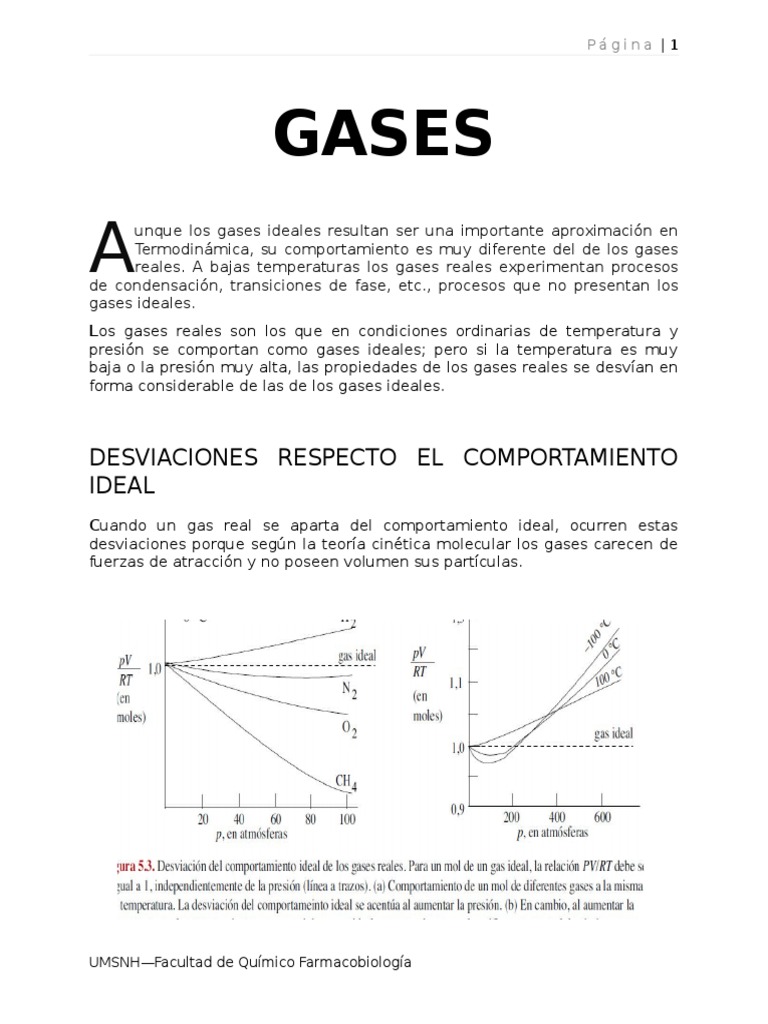 Comportamiento de Gases Ideales y Reales | PDF | Gases | Líquidos