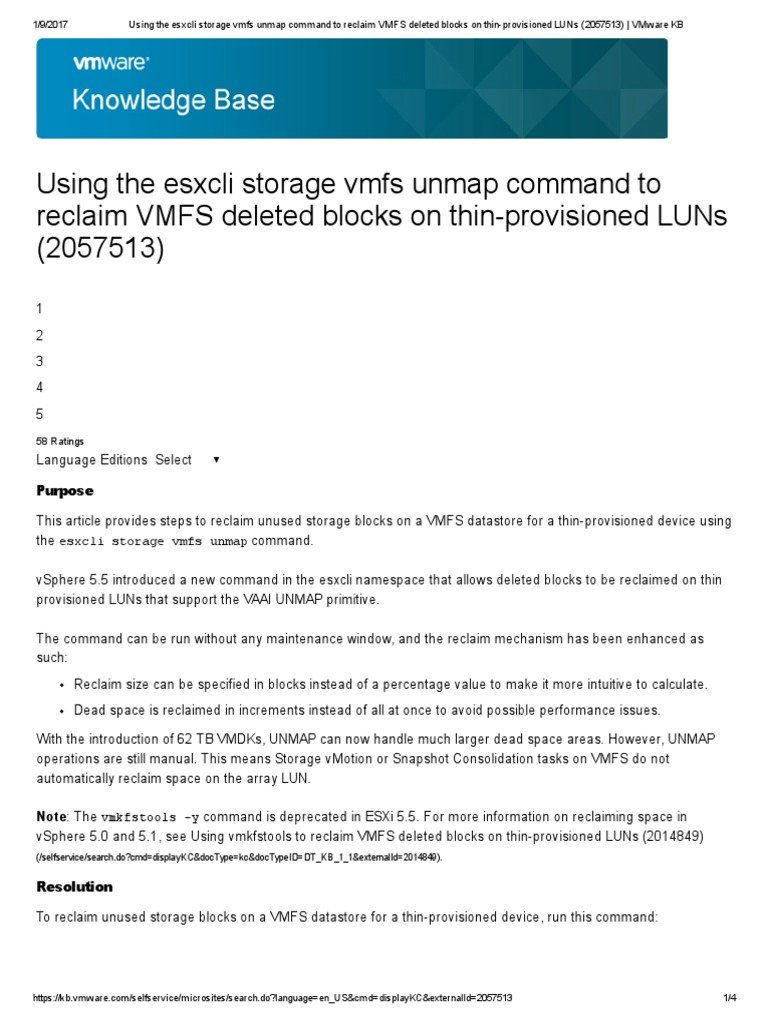 Using The Esxcli Storage Vmfs Unmap Command To Reclaim VMFS Deleted