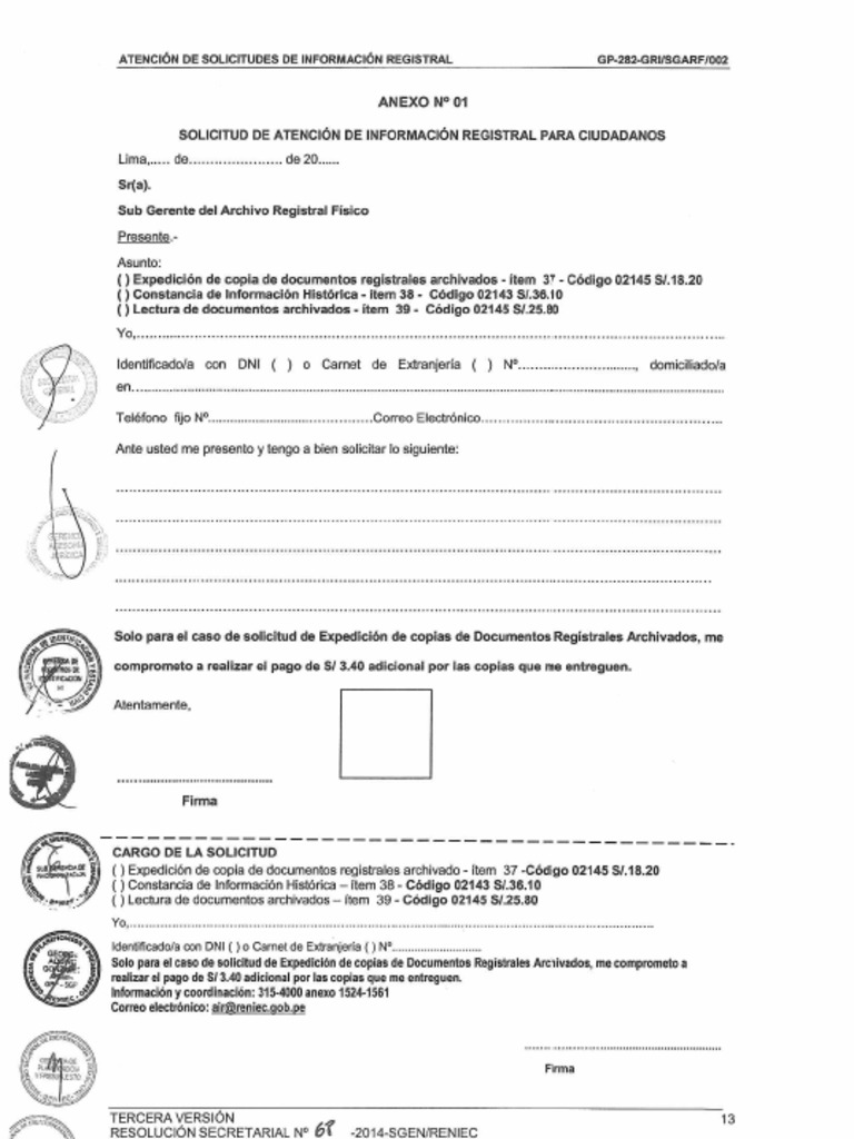 Modelo Solicitud Reniec | PDF