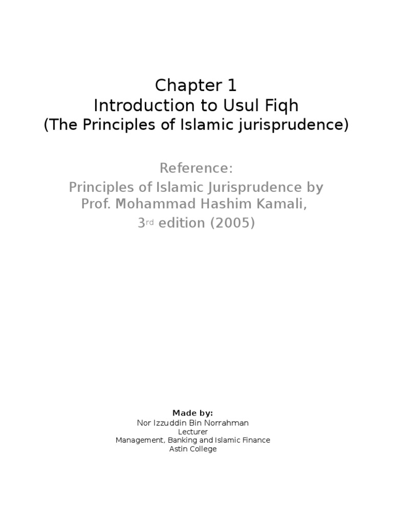 Chapter1 Intoduction To Usul Al Fiqh Pdf Western Philosophy
