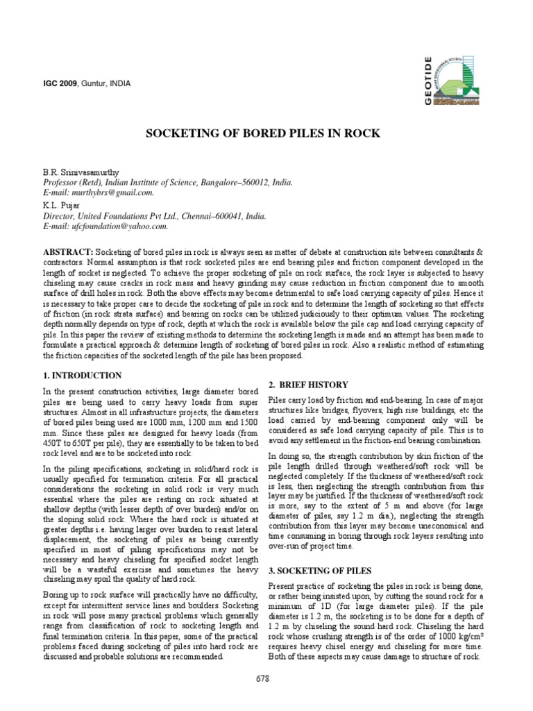 Socketing Length of Bored Piles in Rock | PDF | Deep Foundation | Friction