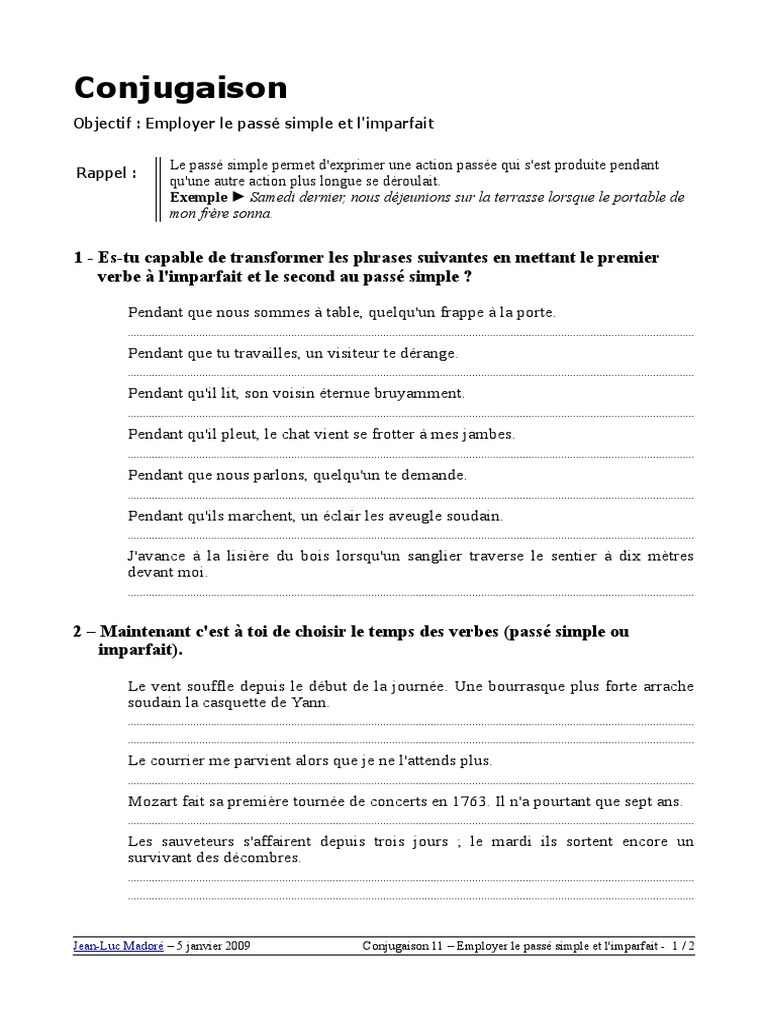 Evaluation Imparfait Passe Simple 6eme Passé Simple Ou Imparfait | PDF | Typologie linguistique | Syntaxe