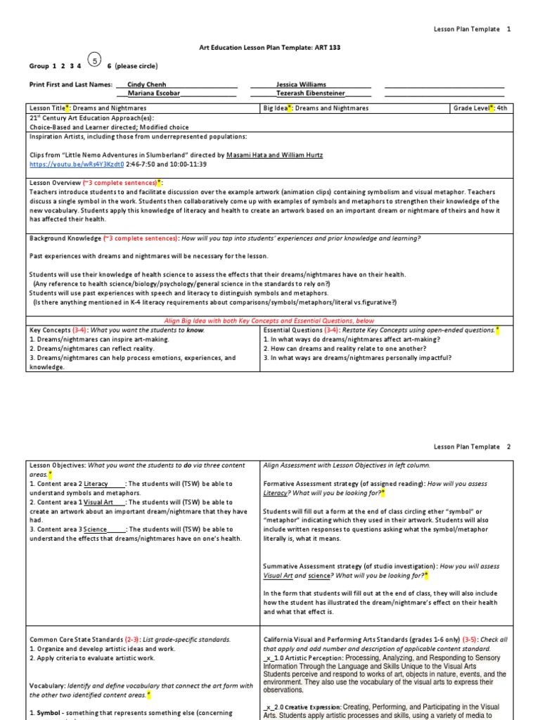 Art133lessonplantemplate 1 | PDF | Lesson Plan | Perception