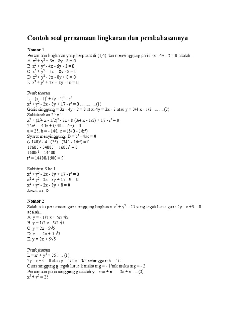 Contoh Soal Dan Pembahasan Persamaan Lingkaran - Contoh Soal Terbaru