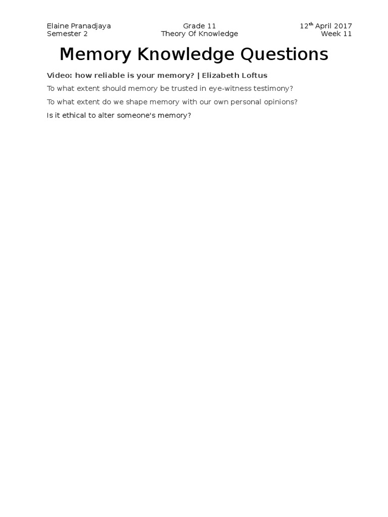 Memory Knowledge Questions Video How Reliable Is Your Memory