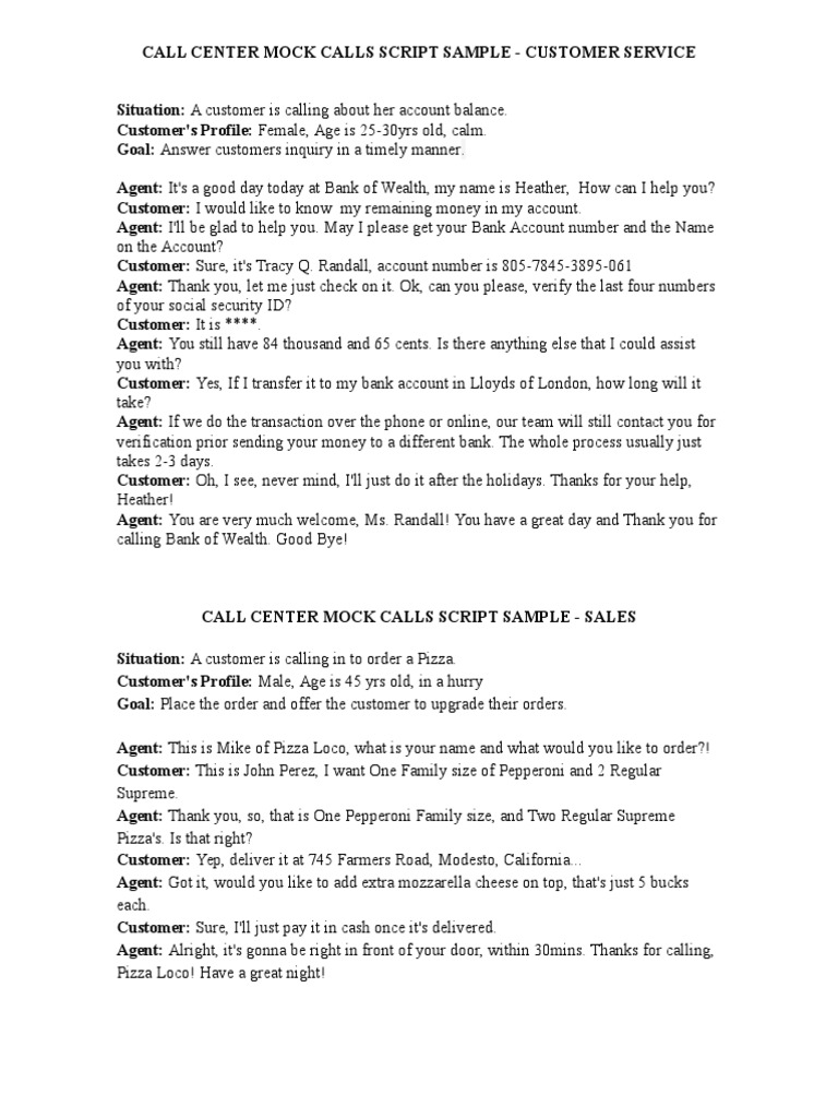 Call Center Mock Call Scripts Sample | PDF | Subscriber Identity Module ...