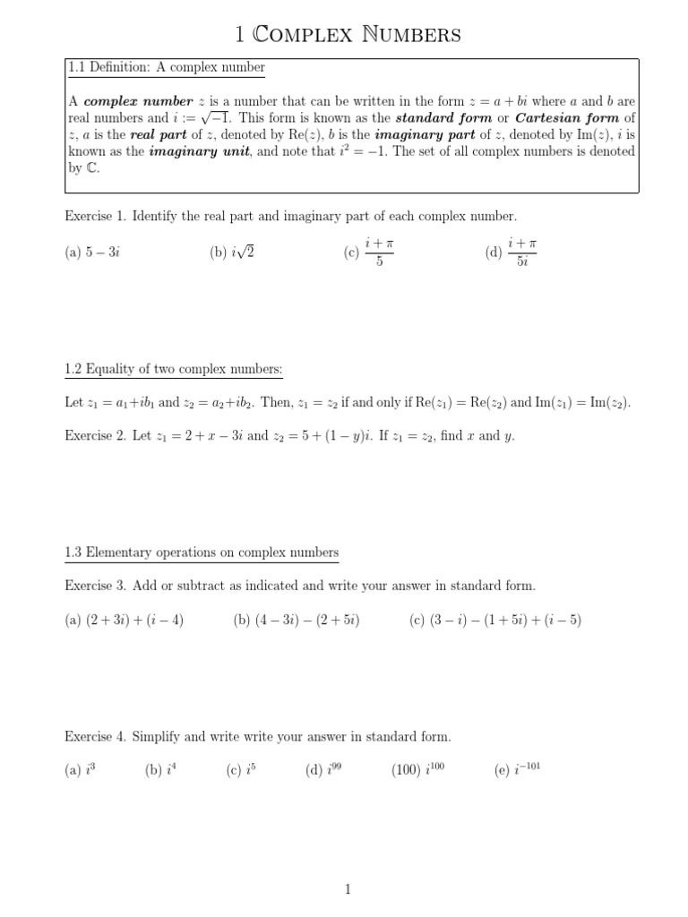 1 Complex Numbers | PDF | Complex Number | Trigonometric Functions