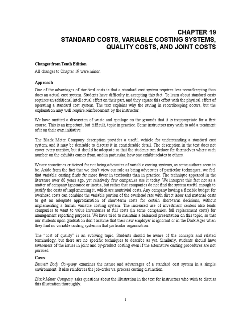Standard Costs, Variable Costing Systems, Quality Costs, and Joint Costs PDF Cost Of Goods