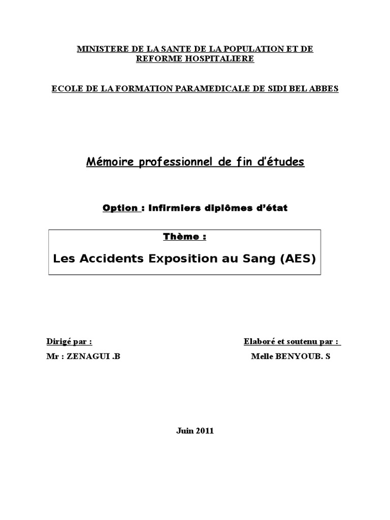 Mémoire professionnel de fin d’études Option Infirmiers diplômes d