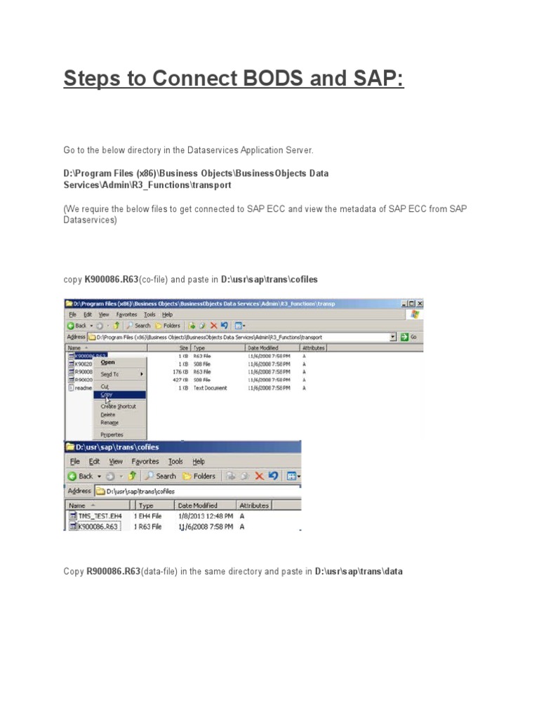 Connecting BODS to SAP ECC Guide | PDF | Software | System Software