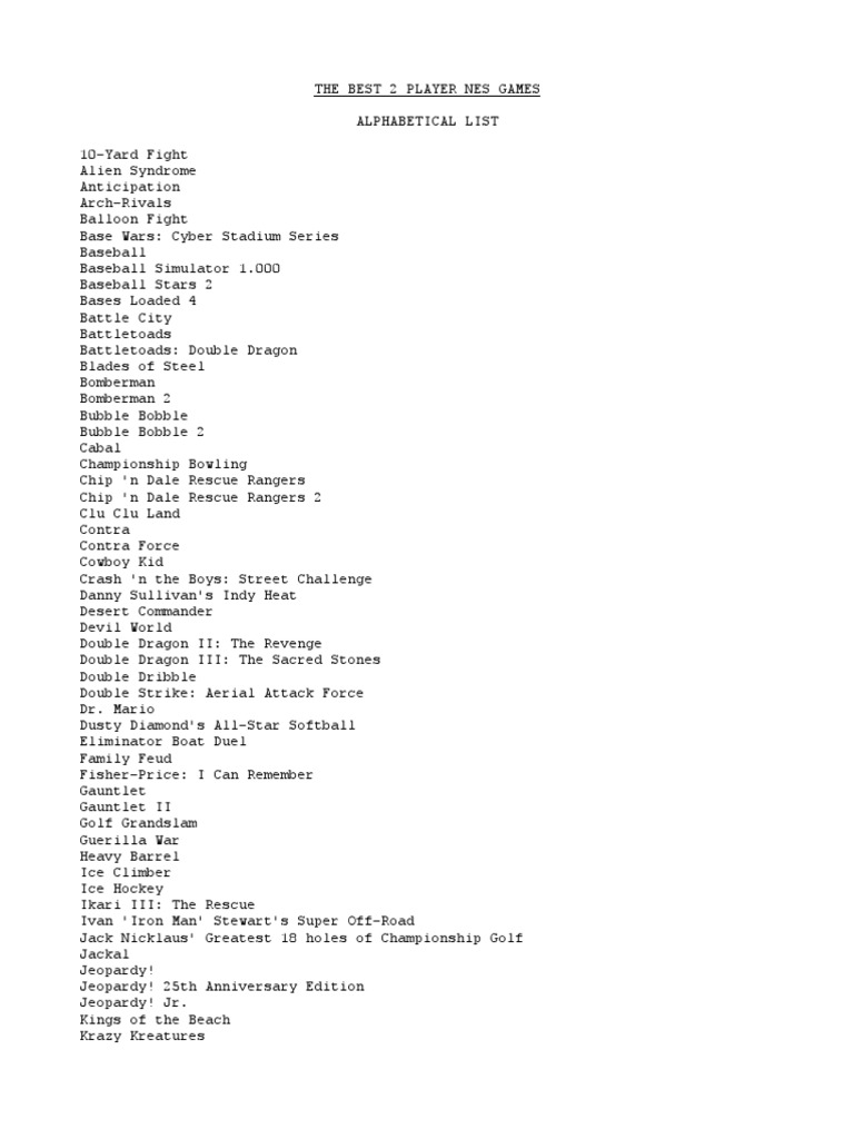 best 2 player simultaneous nes games