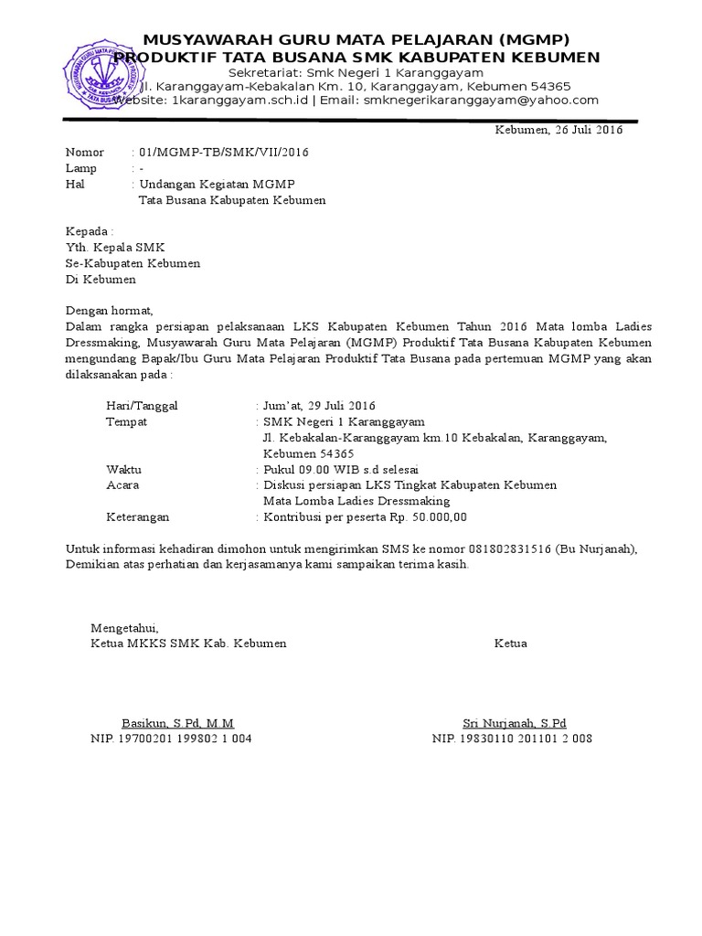 Surat Undangan Mgmp