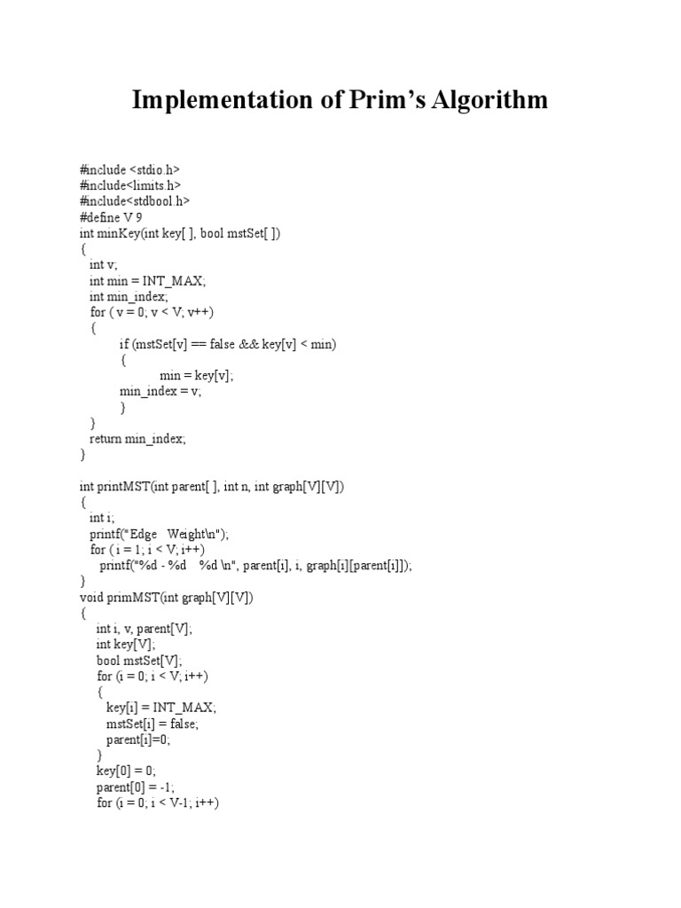 Prim's Algorithm Using Adjacency Matrix | PDF