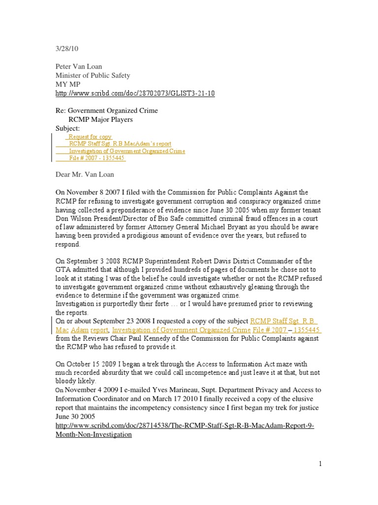 Request for RCMP Organized Crime Report | PDF | Politics | Social Science