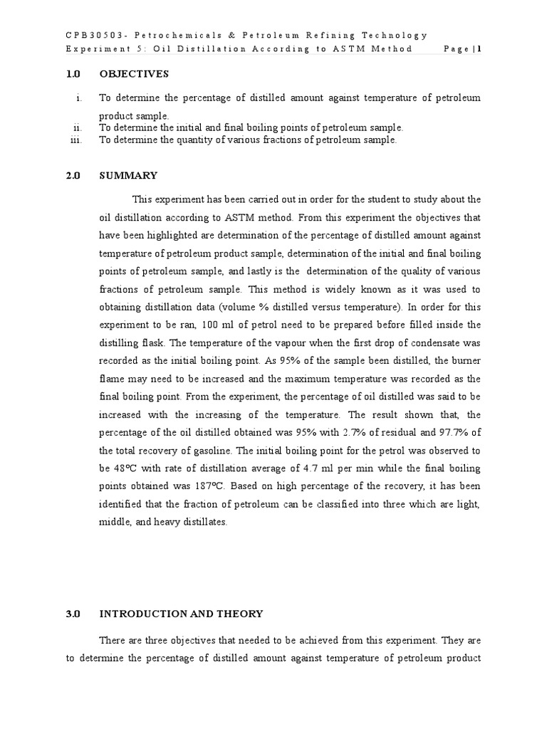 CPB30503 Petrochemicals & Petroleum Refining Technology Experiment 5 ...
