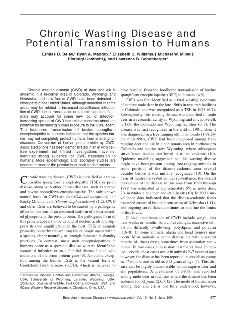 Chronic Wasting Disease an Potential Humans Transmision Earth & Life