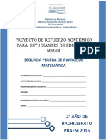 Segunda Prueba de Avance de Matemática - Segundo Año de Bachilllerato - PRAEM 2016 PDF