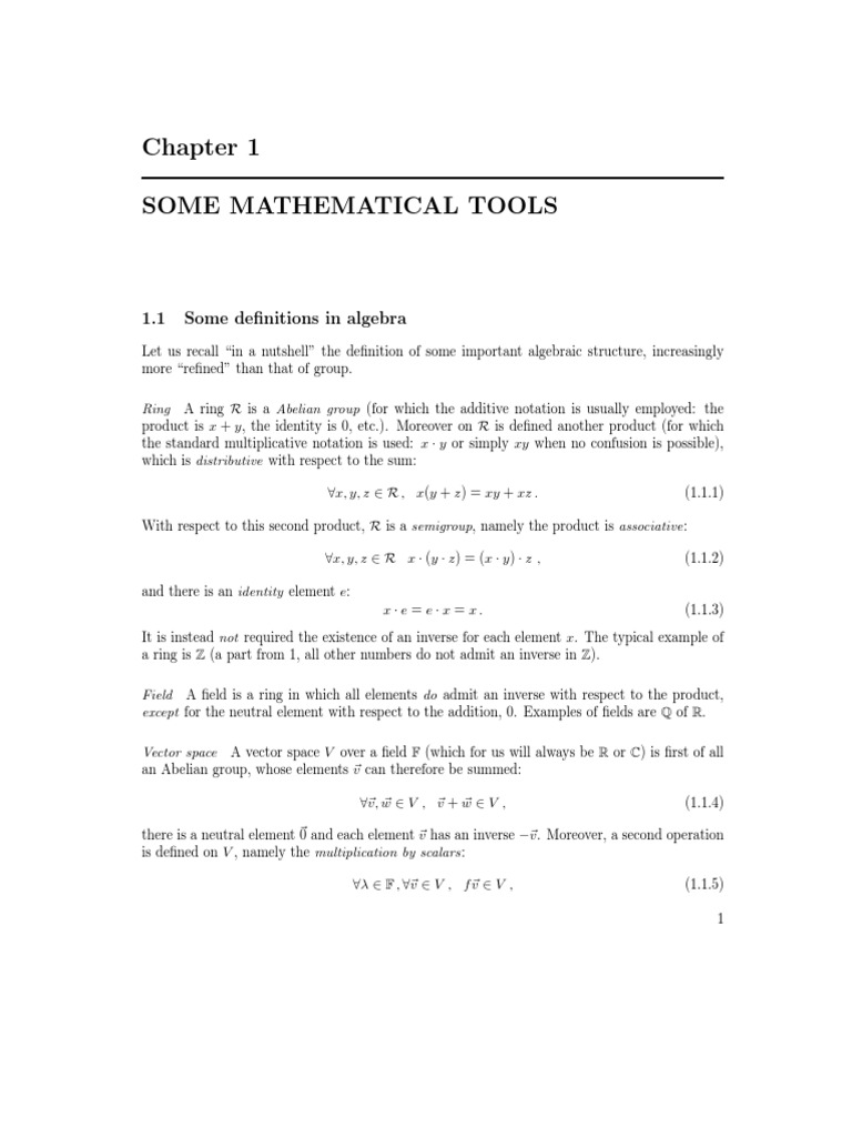 Some Mathematical Tools 1.1 Some Definitions in Algebra PDF