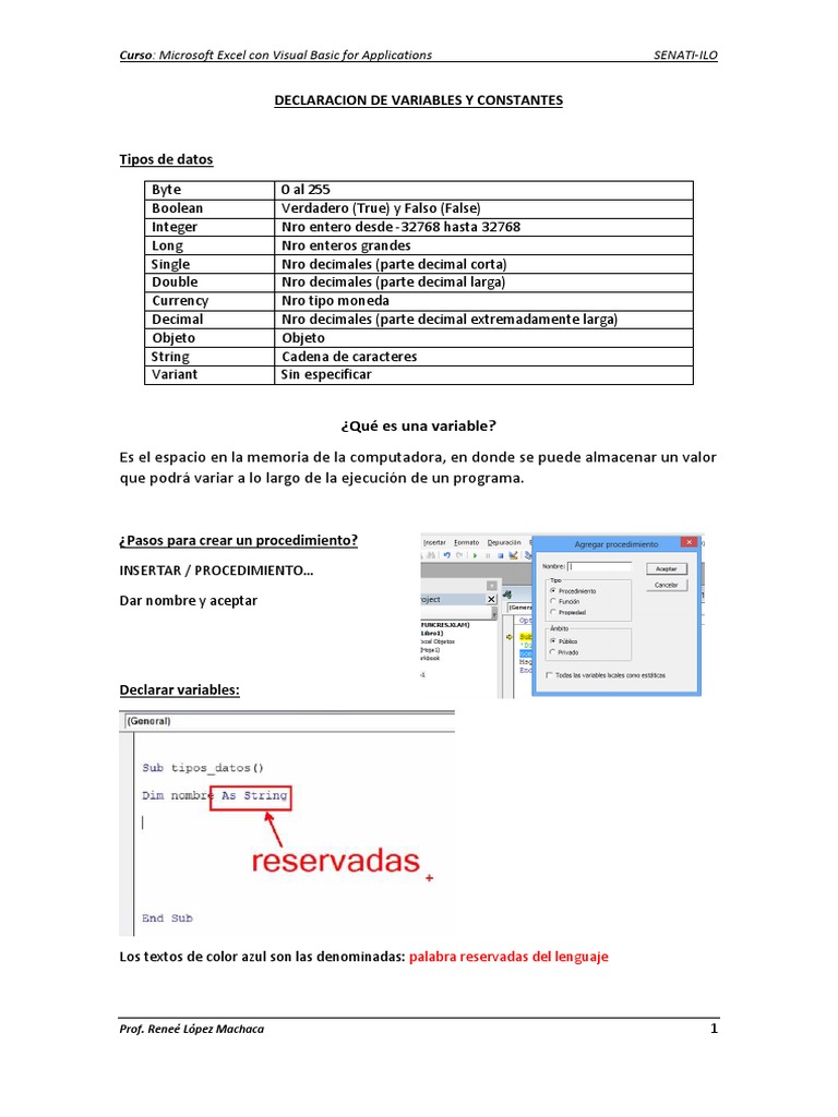 Curso Vba Excel Variables | PDF | Variable (informática) | Visual Basic ...