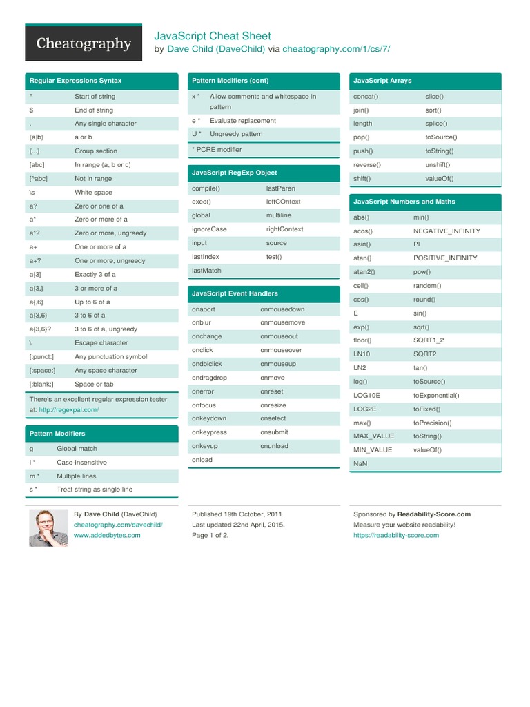 JavaScript Cheat Sheet | PDF | Computer Data | Computer Programming