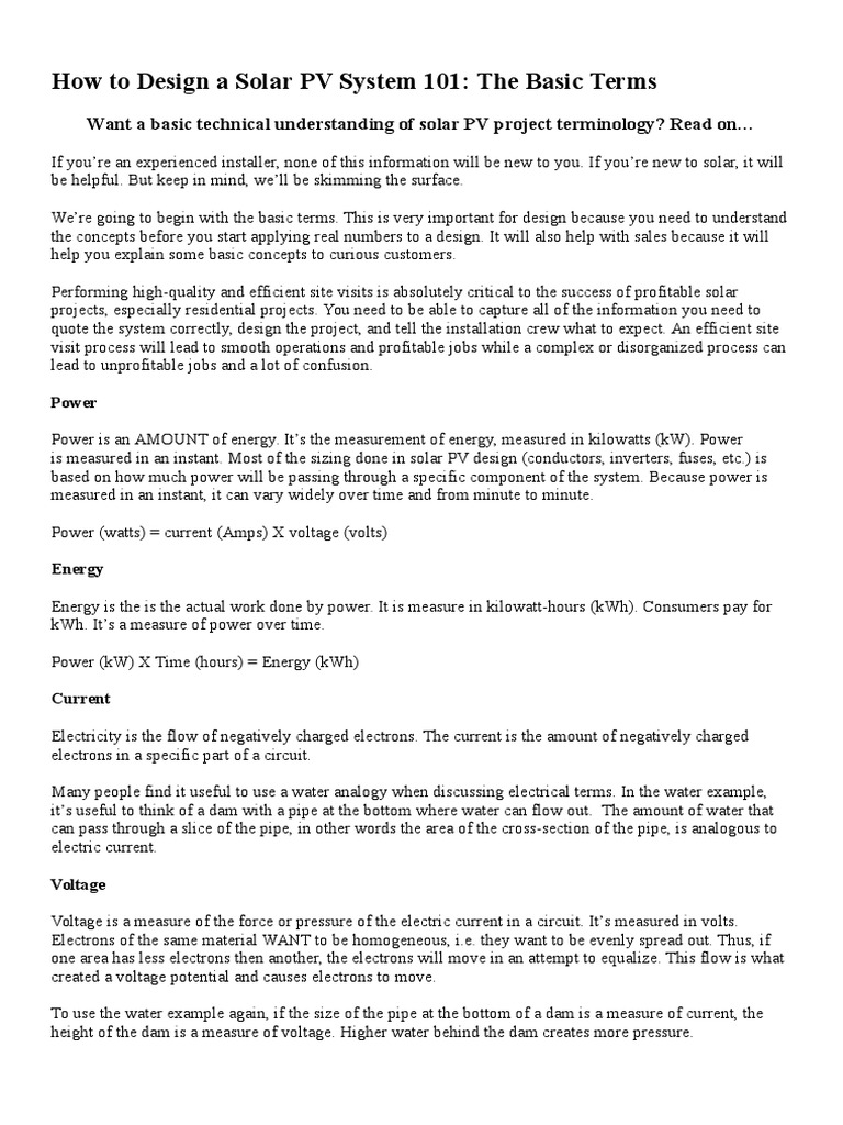 How To Design A Solar PV System 101 PDF Electric Current