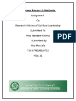 Assignment On Research Articles of Spiritual Leadership Submitted To: Miss Tasneem Fatima Submitted By: Hira Mustafa 7143-FMS/MBA/F15 MBA-31