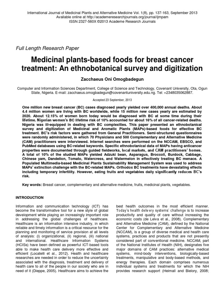 Medicinal Plants-Based Foods For Breast PDF | PDF | Cancer ...