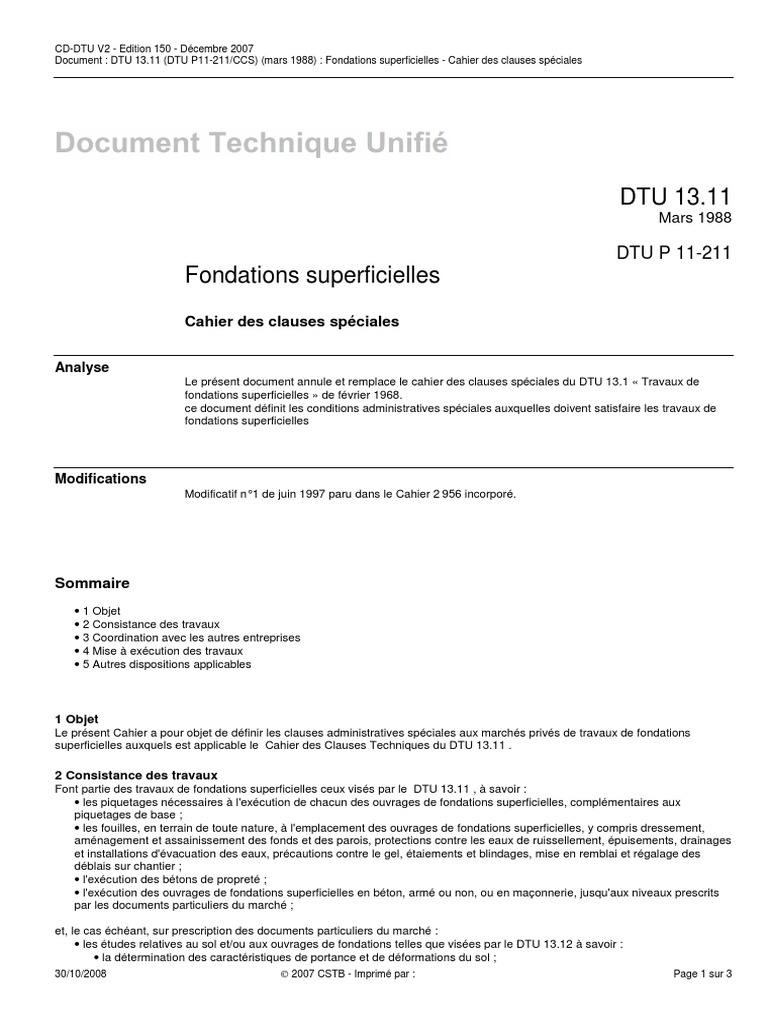 DTU 13.11 : Fondations Superficielles | PDF | Code de la construction ...