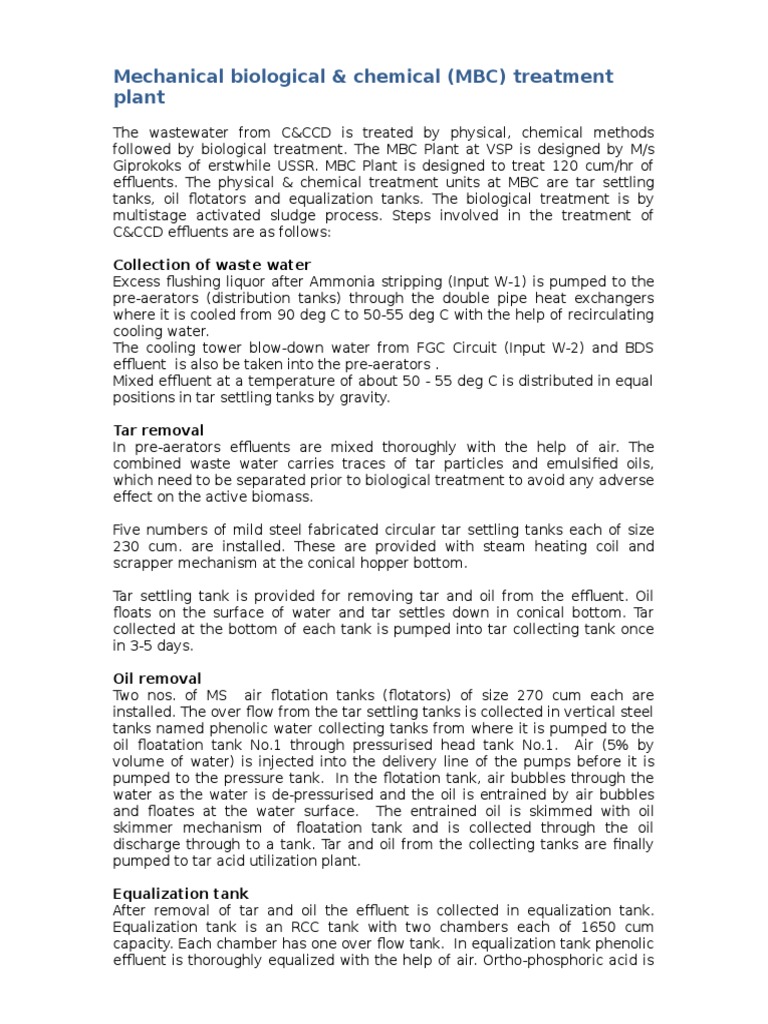Mechanical Biological & Chemical (MBC) Treatment Plant: Collection of ...