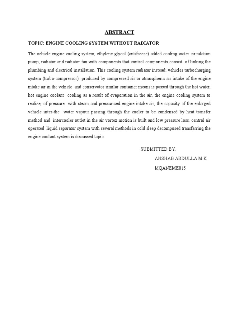 Engine Cooling System Without Radiator Abstract For Seminar | PDF ...