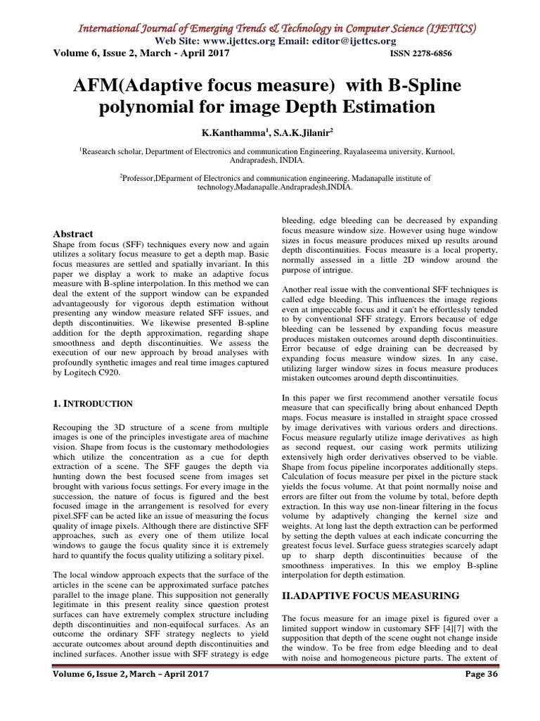 Adaptive Focus Measure for Depth Estimation | PDF | Teaching Methods ...