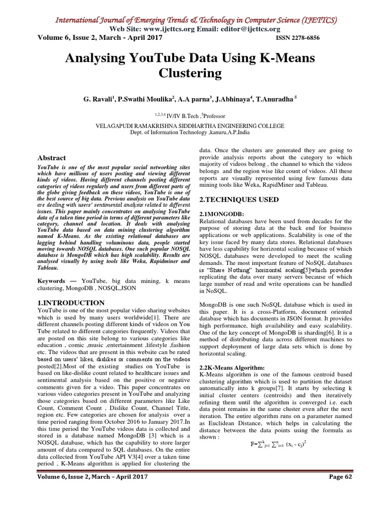Analysing Youtube Data Using K-Means Clustering | PDF