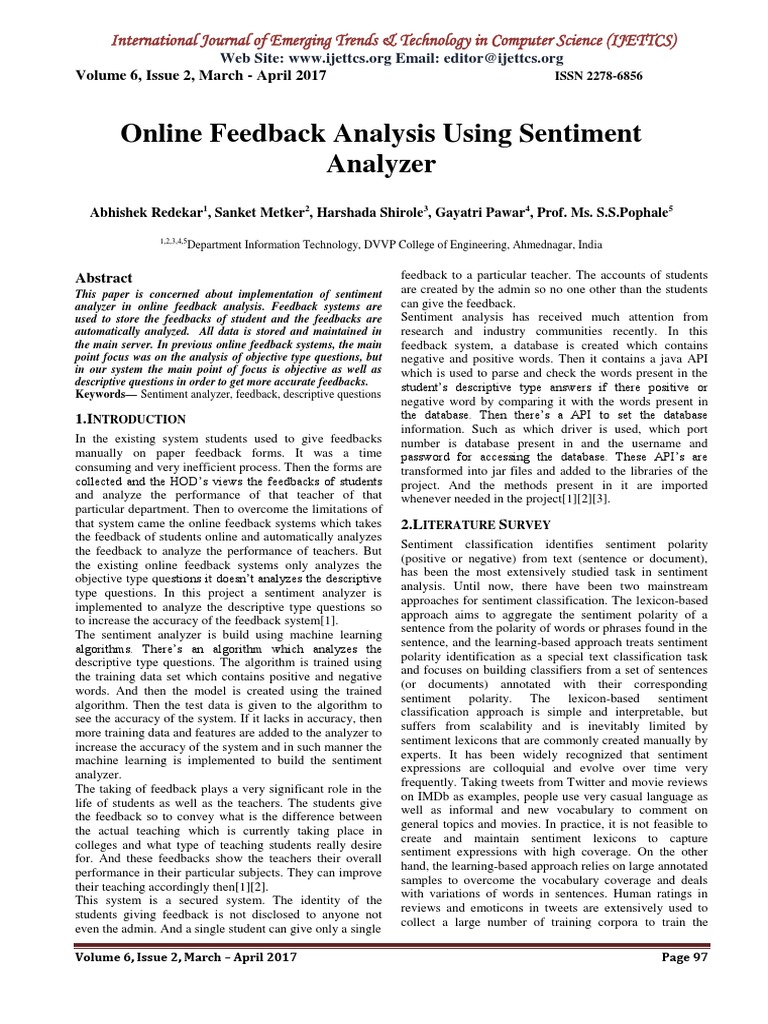 Sentiment Analysis for Student Feedback | PDF