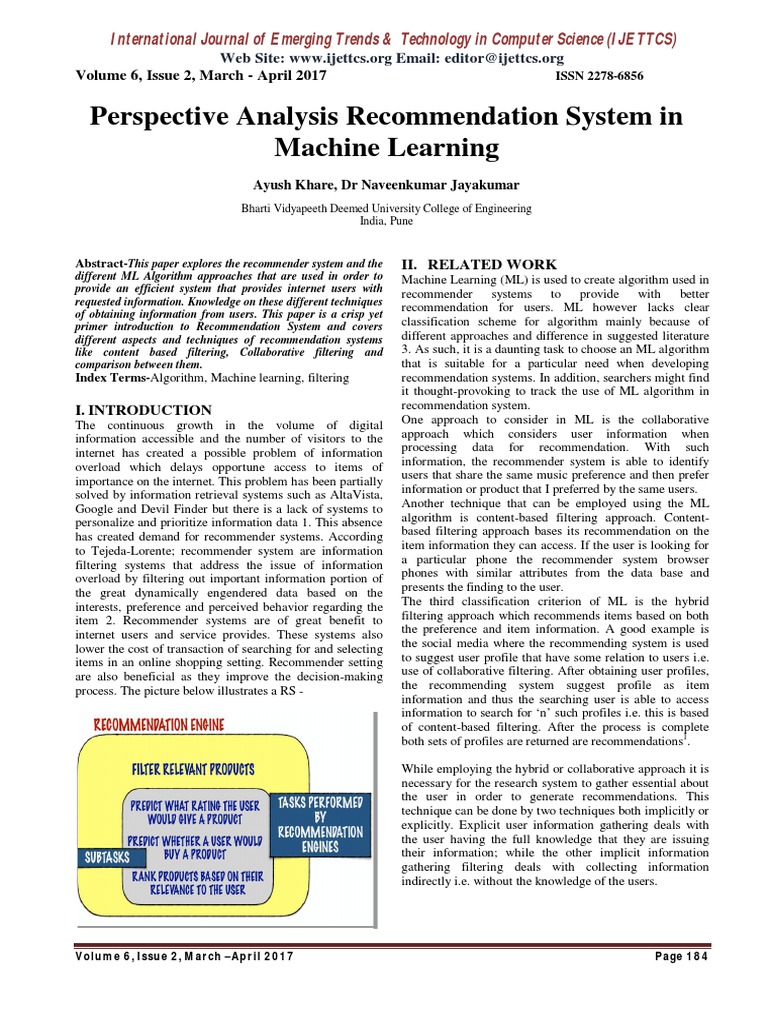 Perspective Analysis Recommendation System in Machine Learning | PDF
