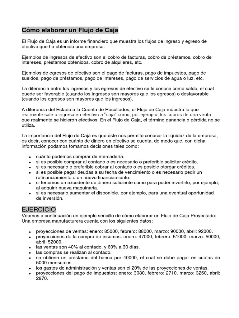Ejemplo de Flujo de Caja Proyectado | PDF | Flujo de efectivo | Presupuesto