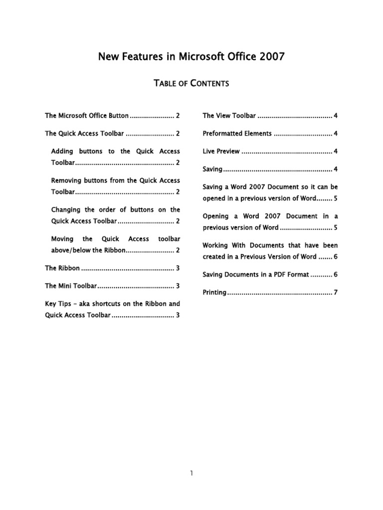 Features of Microsoft Word 2007 | PDF | Microsoft Word | Microsoft Office