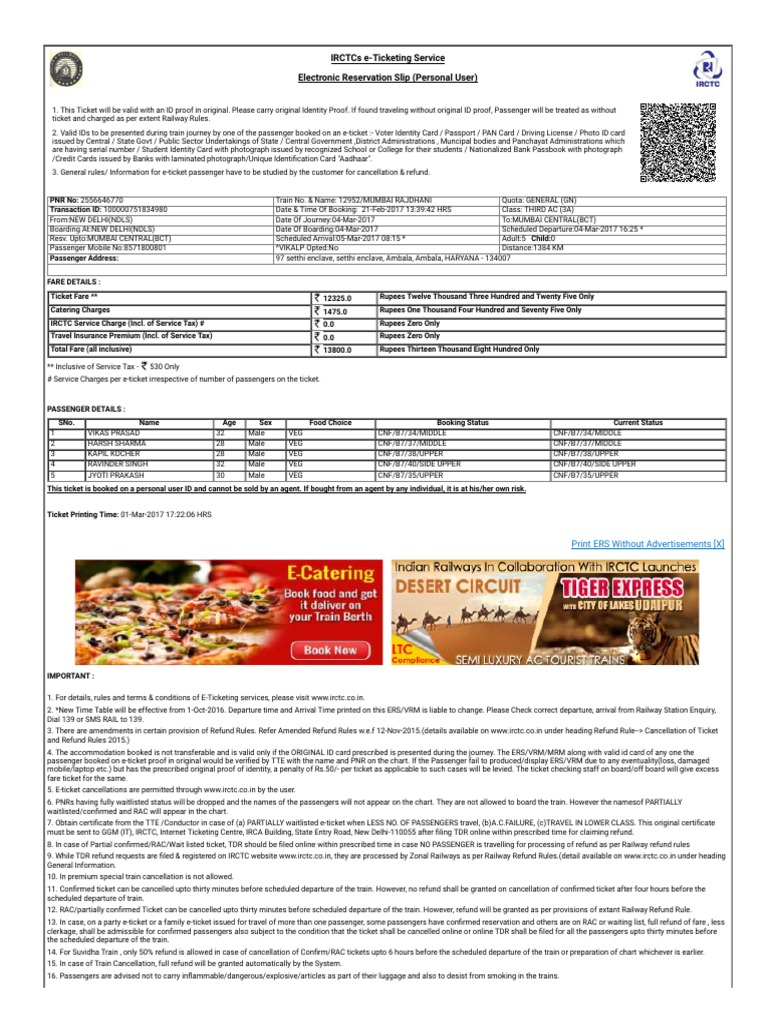 Mumbai Train Ticket 2 Identity Document Ticket (Admission)