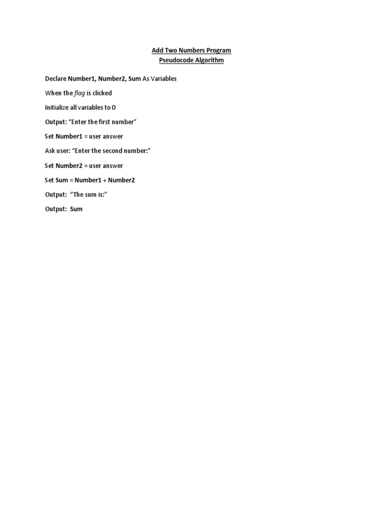 Add Two Numbers Program Algorithm PDF | PDF