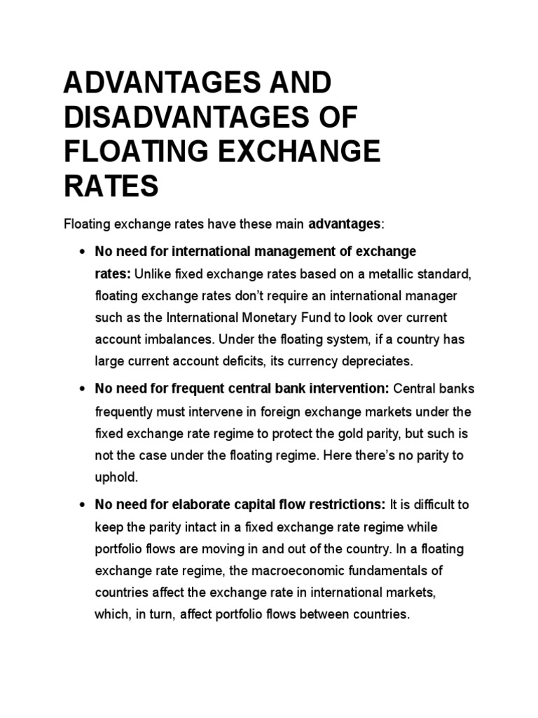 Advantages And Disadvantages Of Floating Exchange Rates Fixed
