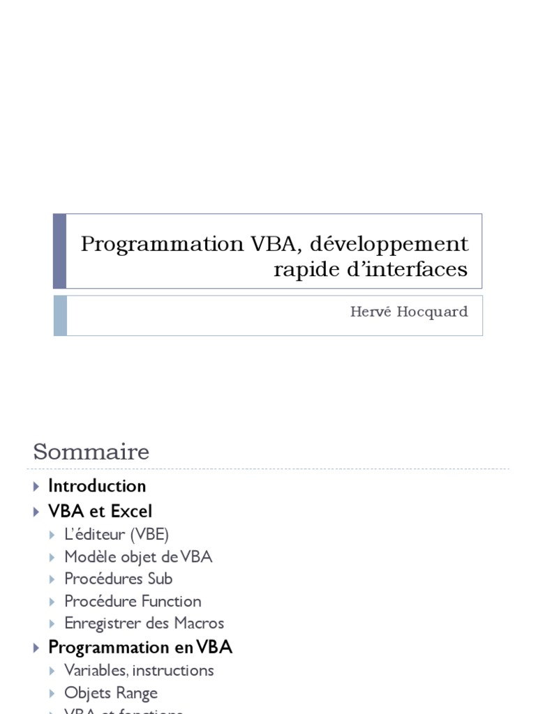 Cours de Programmation VBA Excel 2016 | PDF | Visual Basic for ...