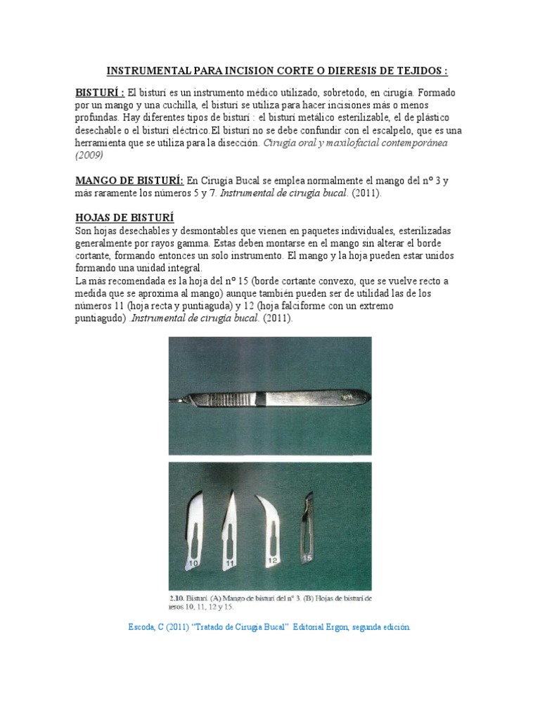 Instrumental Para Incision Corte o Dieresis de Tejidos 